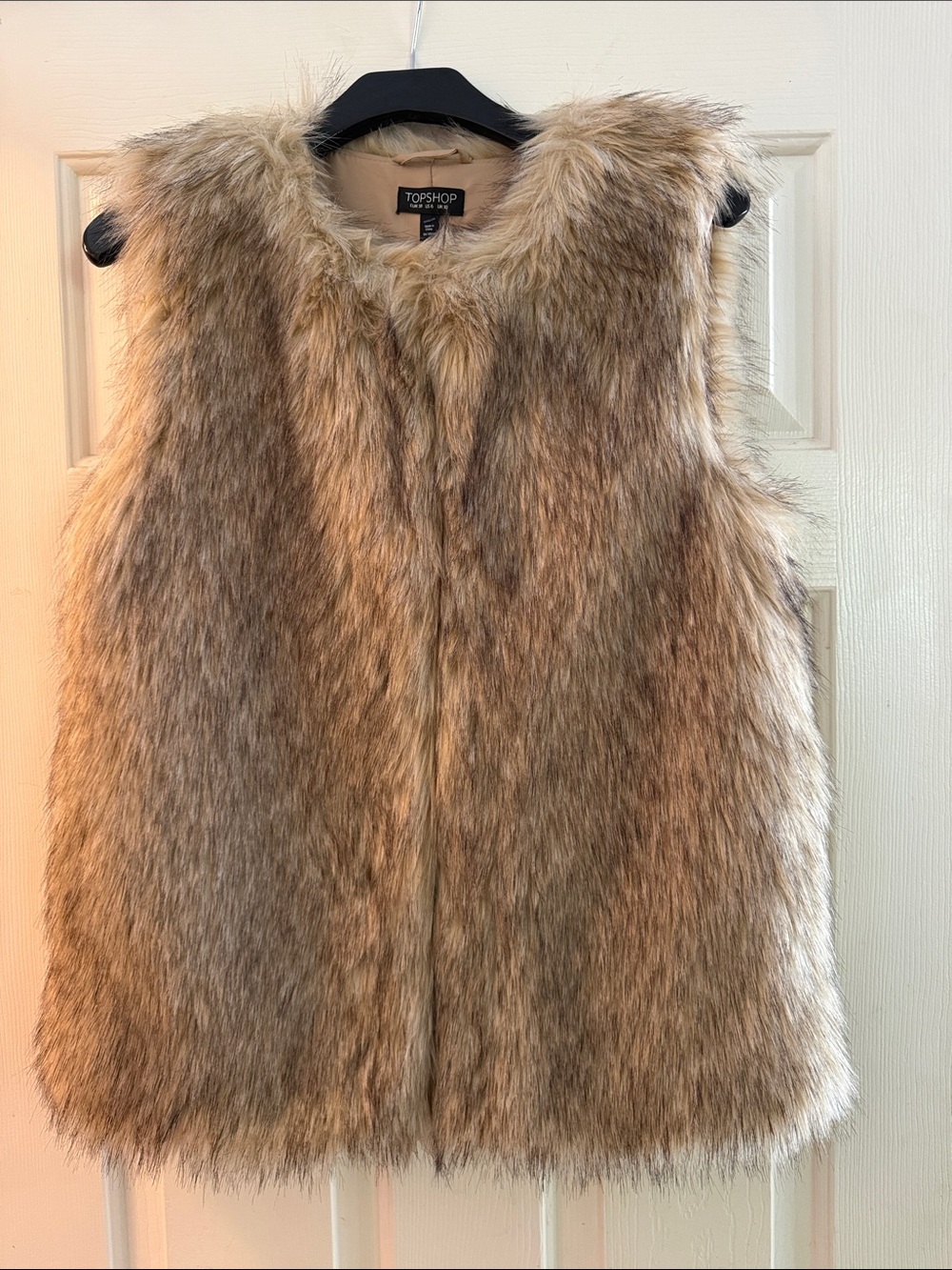 Topshop Faux Fur Vest in Light Brown Mix